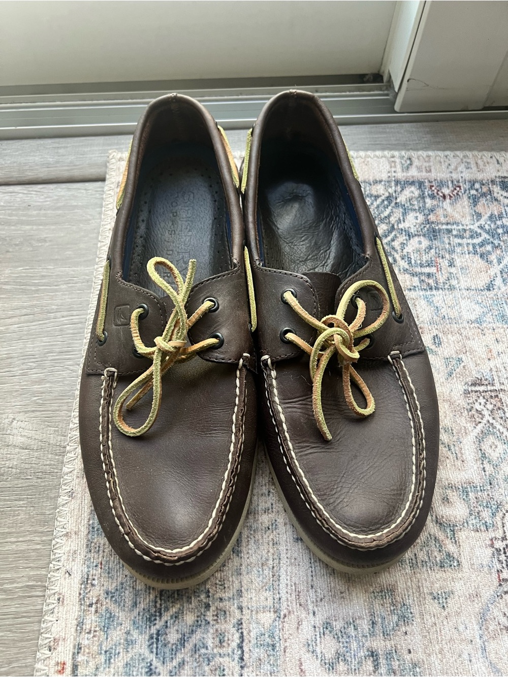 Sperry Brown Leather Boat Shoes with Yellow Laces